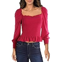 Womens Smocked Square Neck Top Pink S