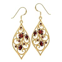 Silvershake Yellow Gold Plated or Black Rhodium Plated 925 Sterling Silver Scroll/Filigree Victorian Style Drop Dangle Hook Gemstone Earrings Jewelry for Women