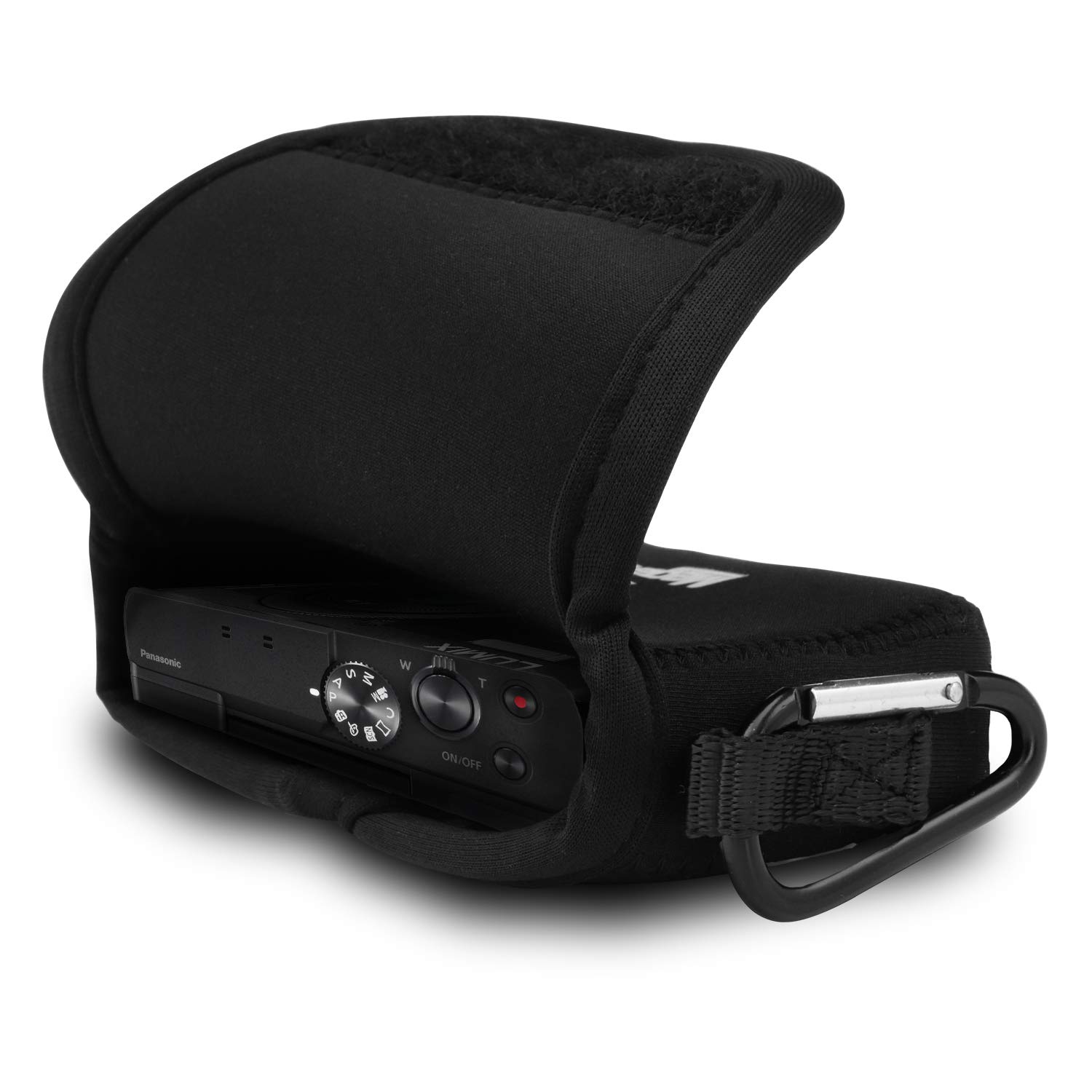 MegaGear ''Ultra Light'' Neoprene Camera Case Bag with Carabiner for Panasonic Lumix DC-ZS80, DC-ZS70, DMC-ZS100, DC-TZ95, DC-TZ90, DMC-TZ100 (Black)