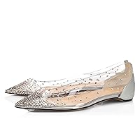 XYD Women Rhinestones Studded Ballet Flats Mesh Rivets Hidden Heels Slip On Pointed Toe Evening Dressy Shoes