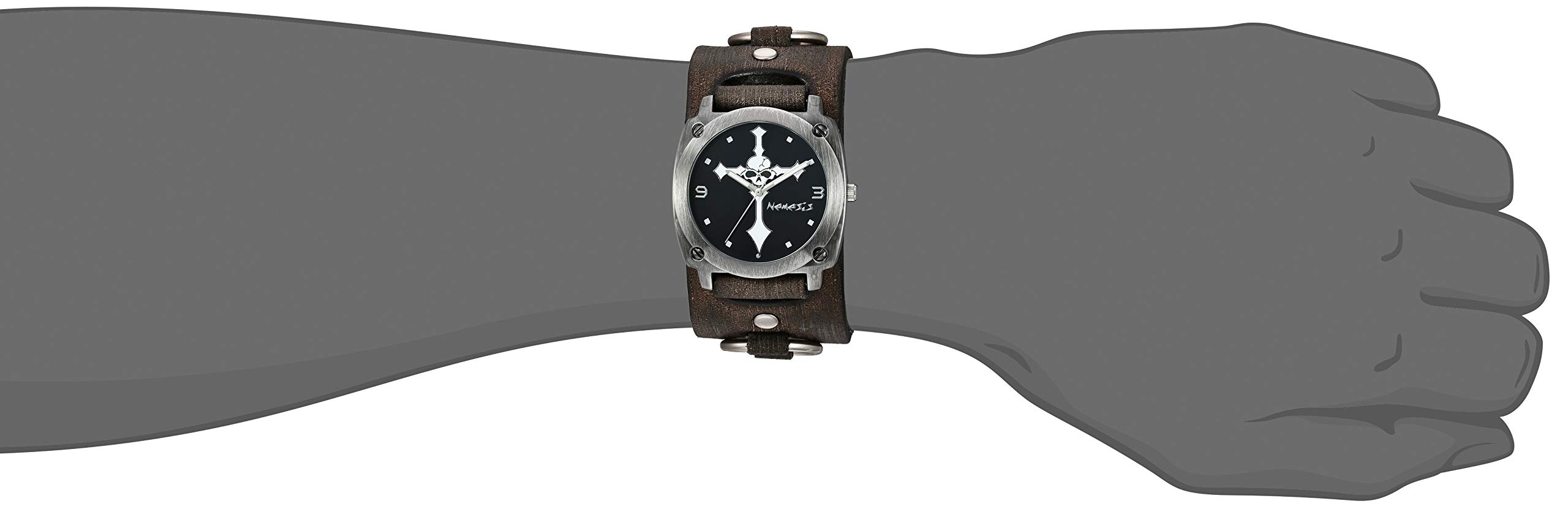 Nemesis Skull Cross Stainless Steel Analog-Quartz Leather Strap, Black, 38 Casual Watch (Model: KDFRB927K)