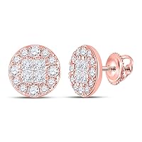 The Diamond Deal 14kt Rose Gold Womens Princess Round Diamond Cluster Earrings 1 Cttw