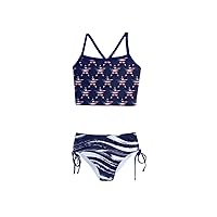 PattyCandy Girls Two Piece Tankini Swimsuit USA Stars & Waves Design - 7
