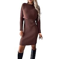 Long Flowy Dresses for Women Beach,Women Solid Casual Knitted Long Sleeve Tops Suspender Skirt Suit Fun Dresses