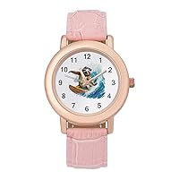 Cute Sloth Surfs Up Women's Watches Classic Quartz Watch with Leather Strap Easy to Read Wrist Watch