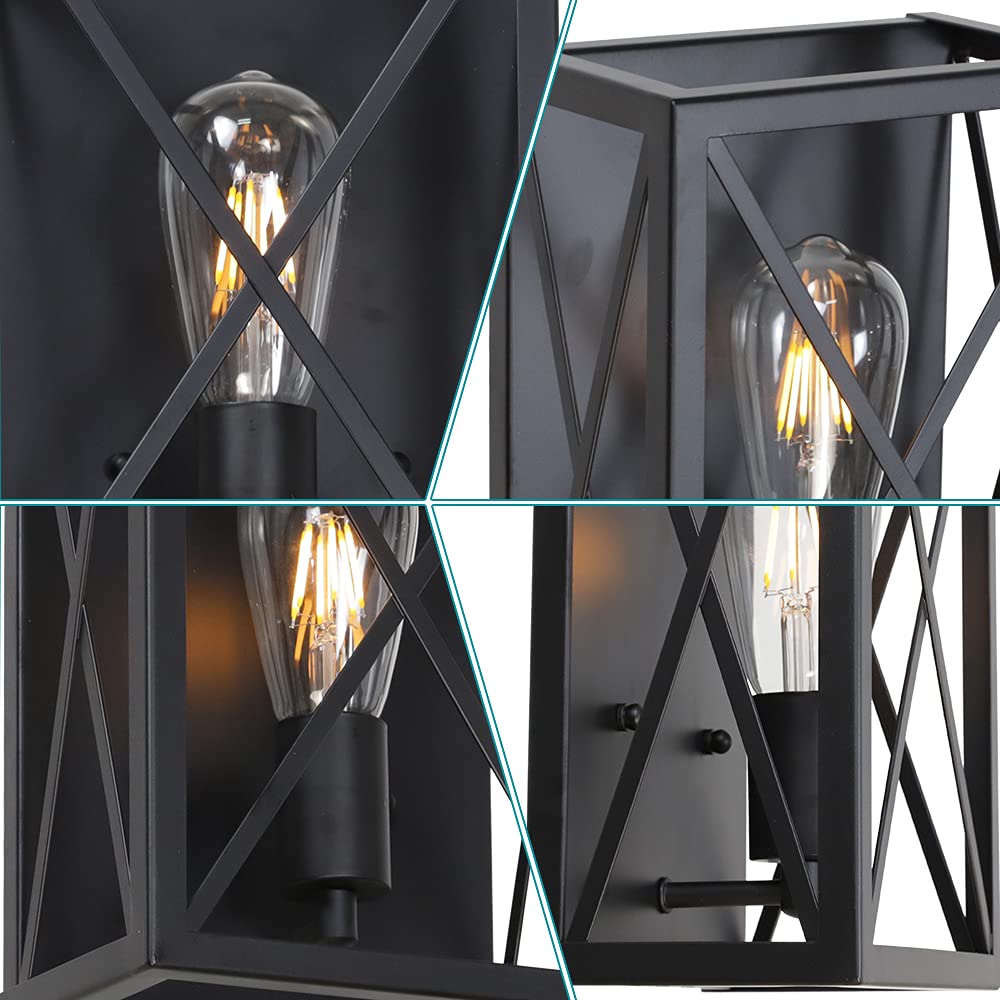 banato Lighting Farmhouse Bathroom Light Fixtures Black Industrial Vanity Light Over Mirror 3-Light Wall Mount Lamp with Cage for Bath Bedroom Kitchen