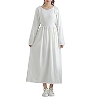 Women's Casual Long Sleeves Spring/FallTunic Maxi Cotton Linen Dresses with Pockets