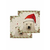 Christmas Bear Kitchen Towels Set of 2, Waffle Microfiber Towels Cleaning, Xmas Winter Snowflake Berry Rustic Absorbent Dish Towels Cloths Decorative Hand Towels for Bathroom 12x12 Inch