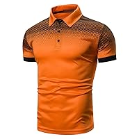 Men's Polo Shirts Print Short Sleeve Cotton Golf Shirt Casual Collared Shirt Lightweight Workout Shirts with 3 Buttons