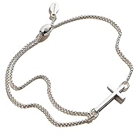 Alex and Ani Path of Symbols Adjustable Pull Chain Bracelet for Women, Cross Charm, Sterling Silver