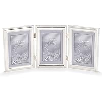 Hinged Triple (Vertical) Metal Picture Frame Silver-Plate with Delicate Beading, 4 by 6-Inch