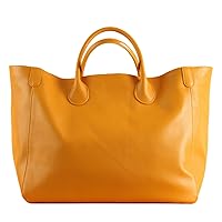 Oversize Tote Bag for Women Genuine Leather Handbags High-capacity Solid Color Large Shopper Bag Female Travel Handbag (Yellow)