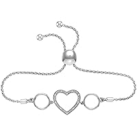 Sterling Silver Diamond Lovely Heart Bolo Bracelet 1/20 Ctw.
