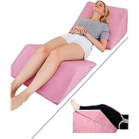 Foam Bed Wedge Pillow Set - Reading Pillow & Back Support Wedge Pillow for Sleeping - 2 Separated Sit Up Pillows for Bed - Angled Bed Pillow, Triangle Pillow for Back and Legs Support Pink