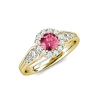 Pink Tourmaline & Natural Diamond (SI2-I1,G-H) Cupcake Halo Engagement Ring 1.47 ctw 14K Yellow Gold