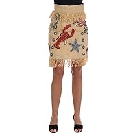 Dolce & Gabbana Crystal Beige Palm Fiber Skirt