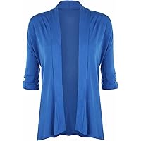 3/4 Sleeve Open Button Draped Front Cardigan Coat Jacket Cardigan Terry Shrugs Loose Fit (US 10-24)