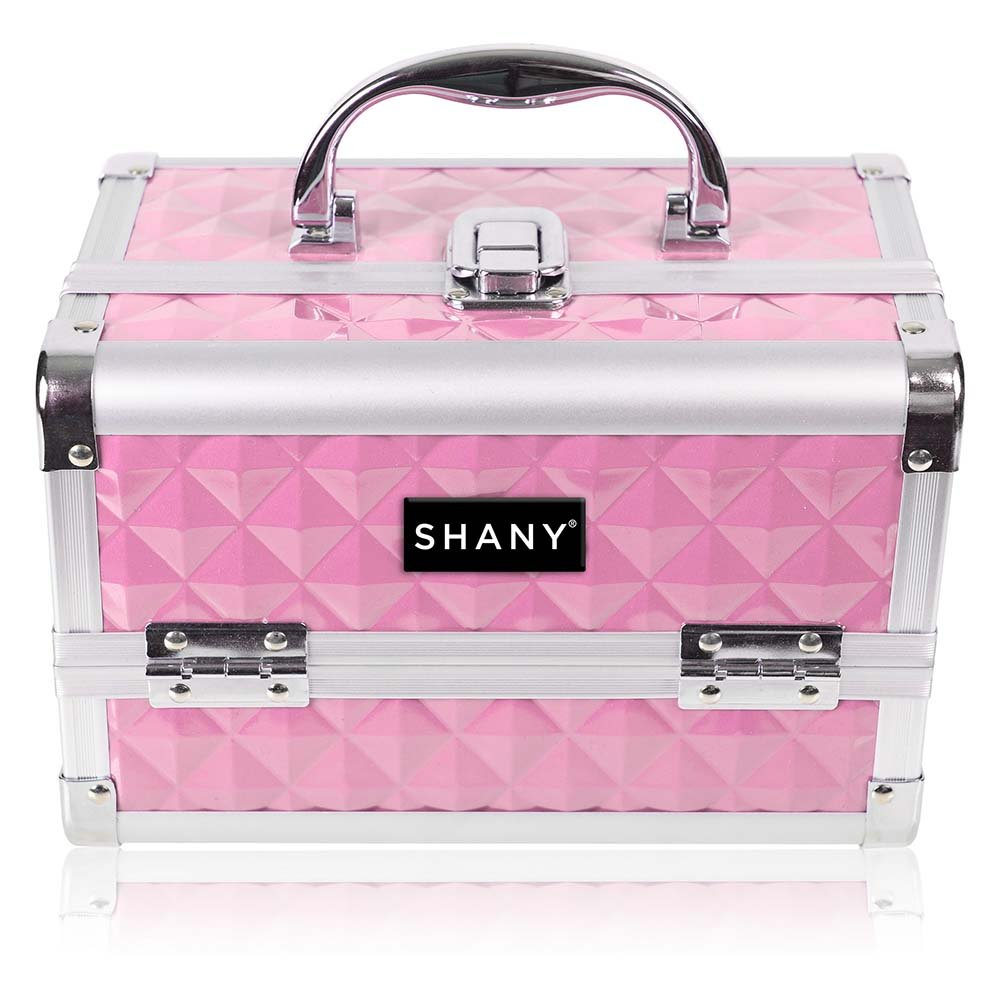 SHANY Chic Makeup Train Case Cosmetic Box Portable Makeup Case Cosmetics Beauty Organizer Jewelry storage with Locks, Multi trays Makeup Storage Box with Makeup Mirror - Polite PINK