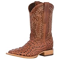Texas Legacy Mens Black Western Cowboy Boots Leather Square Toe Crocodile Print