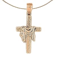 Cross With Shroud Necklace | 14K Rose Gold Cross With Shroud Pendant with 18