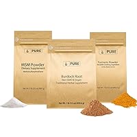 PURE ORIGINAL INGREDIENTS MSM Powder, Turmeric Powder, and Burdock Root Bundle, Fine Powders, Various Sizes
