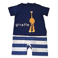 Strip Free One-Piece Giraffe Romper with a Back Zipper in Blue/White