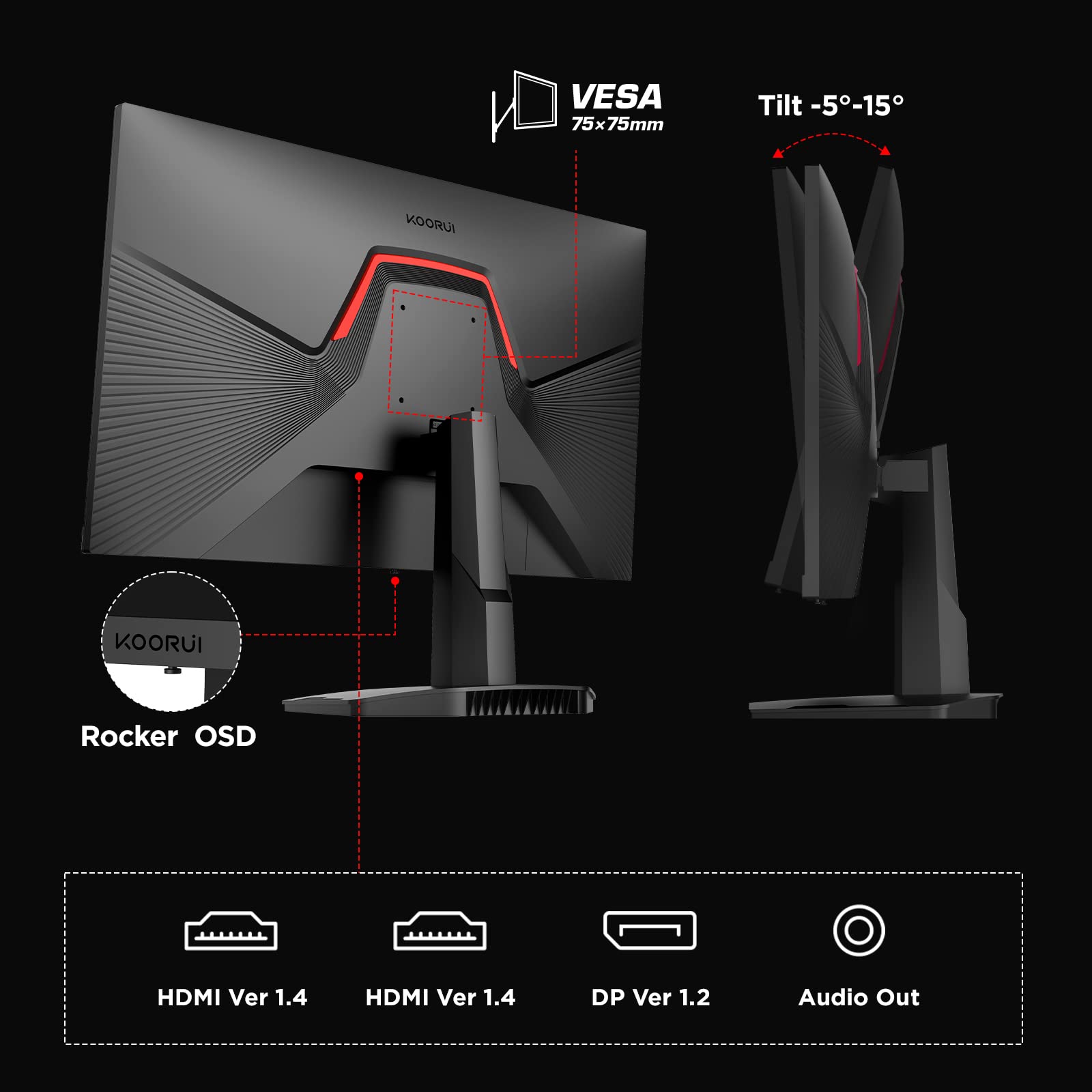KOORUI 24.5 Inch FHD Gaming Monitor, Computer Monitors Full HD (1920 x 1080), VA, 1ms, FreeSync & G-Sync Compatible, 2X HDMI(144Hz) & DisplayPort(170Hz), sRGB 99%, VESA, Tilt Adjustable, Eye Care
