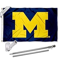 Michigan Team University Wolverines Block M Flag with Pole and Bracket Kit