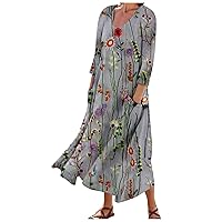 3/4 Sleeve Dresses for Women Summer Printed Beach Sundresses Boho Maxi Dresses Flowy Casual Long Dress with Pockets