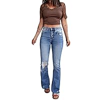 Elastic Flared Jeans for Women Trendy Vintage 2024 Wide Leg Bell Bottom Denim Pants Stretch Baggy Mom Boot Cut Loose