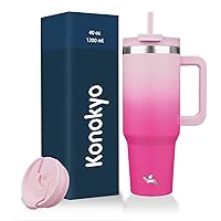 40 oz Tumbler with Handle and 2 Straws,2 in 1 Lid Insulated Water Bottle Stainless Steel Travel Coffee Mug,Cherry Blossoms