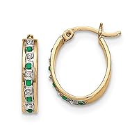 925 Sterling Silver Polished and Gold Plated Dia. and Emerald Oval Hinged Hoop Earrings Measures 19x3mm Jewelry for Women