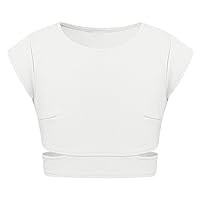 YiZYiF Kids Girls Athletic Shirt Stretchy Cap Sleeve Cutouts Waist Active Tank Crop Top Sportswear