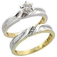 Silver City Jewelry 10k White Gold Ladies’ 2-Piece Diamond Engagement Wedding Ring Set, 1/8 inch Wide