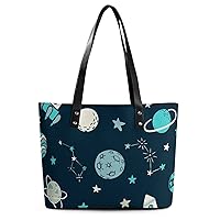 Womens Handbag Space Rocket Star Planet Pattern Leather Tote Bag Top Handle Satchel Bags For Lady