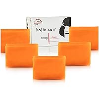 Kojie San Skin Brightening Soap - Original Kojic Acid Soap that Reduces Dark Spots, Hyperpigmentation, & Scars with Coconut & Tea Tree Oil - 65g x 5 Bars