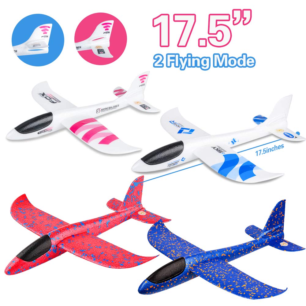 JUNBESTN Foam Airplane for Kids Best Gift for Boys Girls 17.5 Glider Plane 2Pack Hand Throw Flying Glider Toy for for Outdoor Sports Garden Yard Playing 