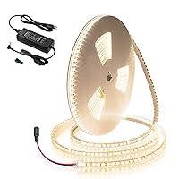 Warm White LED Strip Lights 32.8ft Waterproof IP67 1200 LEDs 2835 SMD 3500K with DC 24V 5A Power Supply for Kitchen Bedroom Garden Under-Cabinet Backyard Hallways Stairs Decoration Lighting