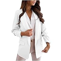 Women Casual Loose Blazers Lapel Long Sleeve Pocket Work Office Jacket Blazer Solid Open Front Suit Coat Tops