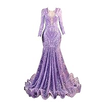 Datangep Long Sleeves Shiny Sequins Mermaid Prom Dress Evening Dress Engagement Celebrity Pageant Gown Chapel Train