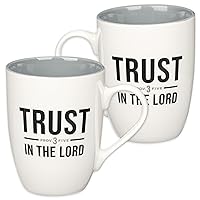 Christian Art Gifts Inspirational Ceramic Coffee & Tea Mug for Men & Women: Trust in the Lord Encouraging Bible Verse Proverb, Lead-free Novelty Drinkware w/Silver Foil, White & Dark Gray, 12 oz.