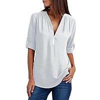 T Shirt for Women Summer Fall Vneck Chiffon Loose Fit Long Basic Tee Shirt Tops Women 2024 Trendy