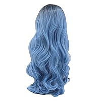 Andongnywellgrey Long Curly Straight Wavy Wigs For Women Synthetic Full Blue Wig Black Blue Wig Long Wavy Curly