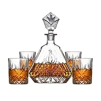 Whiskey Decanter Whisky Decanter And Glasses Set And Glasses Set Scotch, Bourbon, Liquor, 5-Piece, 100％Lead Free Crystal With Gift Box,Solid And Stable Whiskey Decanter