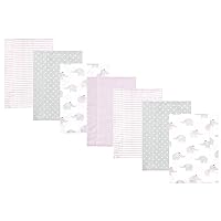Hudson Baby Unisex Baby Cotton Flannel Burp Cloths, Lilac Elephants 7 Pack, One Size