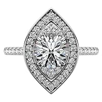 Riya Gems 4 CT Marquise Moissanite Engagement Ring Wedding Eternity Band Vintage Solitaire Halo Setting Silver Jewelry Anniversary Promise Vintage Ring Gift for Her