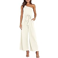 ANRABESS Women Summer Dressy Jumpsuits One Shoulder Sleeveless Casual Wide Leg Pants Romper Jumper 2024 Trendy Outfits