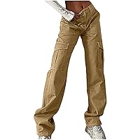 Women Camouflage Cargo Pants Flap Pocket Hiking Track Pant High Waist Straight Wide Leg Sweatpants Casual Trouser
