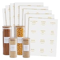 Talented Kitchen 144 Pantry Labels for Containers, Food Storage - Preprinted Gold All-Caps on Matte White Vinyl Stickers for Minimalist Style Kitchen (Water Resistant)