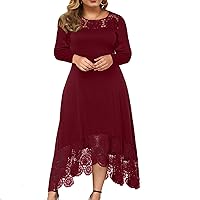 Fall Dresses for Women, Plus Size Homecoming Dresses Bridesmaid Cocktail Party Lace Dress Round Neck Evening Prom Dress